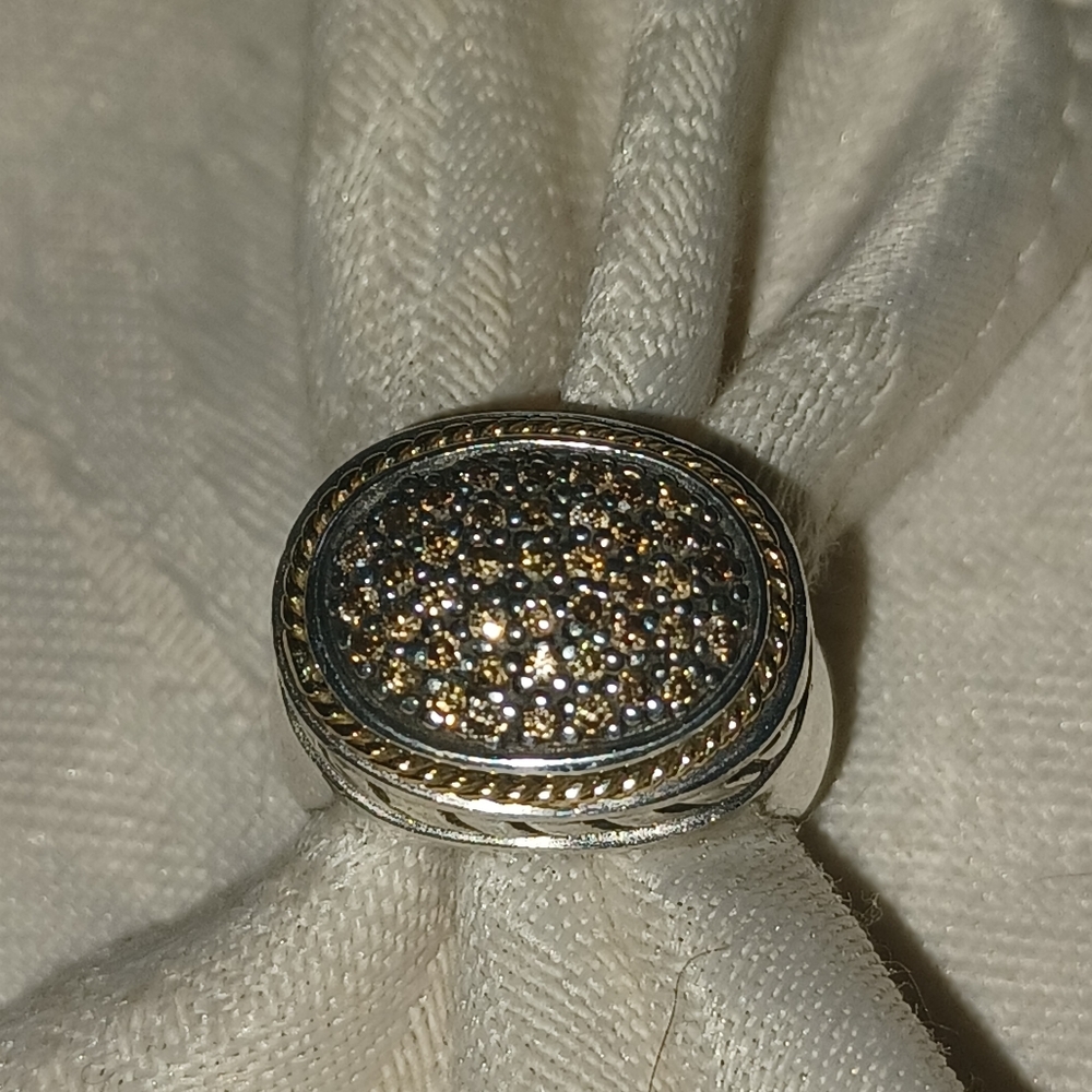 Effy Champagne Diamond Ring, SS & 18k, Size 7.25